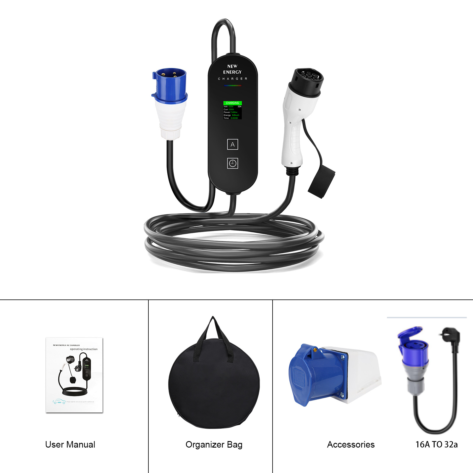 Stasiun Pengisi Daya EV Portab - Portable Ev Charger 32A Type 2 Cee Plug ulasan dan harga